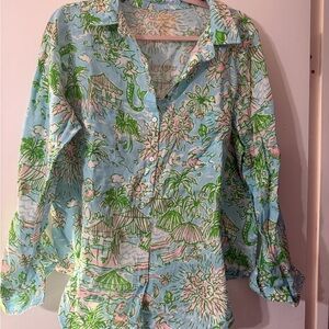 Lilly Pulitzer Blue and Green Floral Shirt